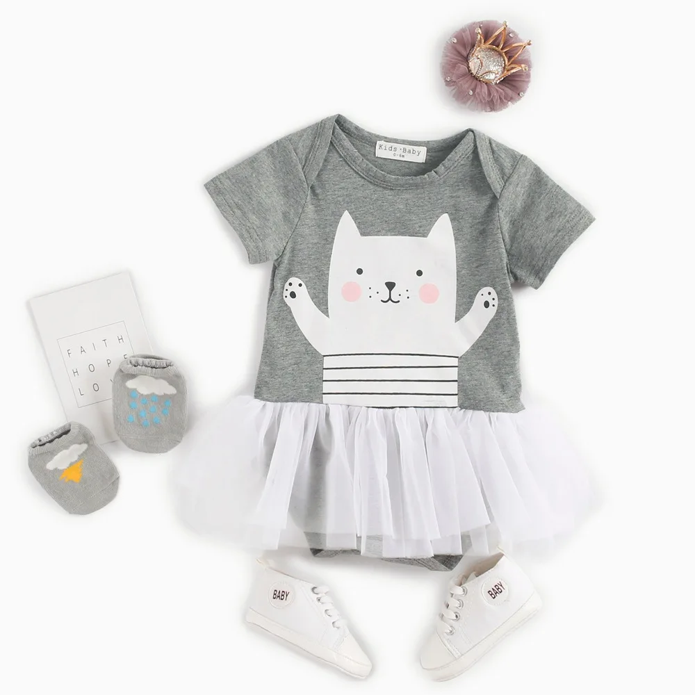 Детские мини-платья с короткими рукавами; милое кружевное бальное платье с рисунком кота; платье принцессы с принтом; Повседневная летняя одежда для дня рождения