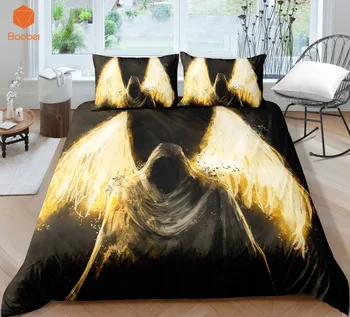 

3Pcs 3D Golden wings Skull Bedding Set With Pillowcases Duvet Cover Quilt Cover For Kids Queen King Sizes Bedspreads Sj234