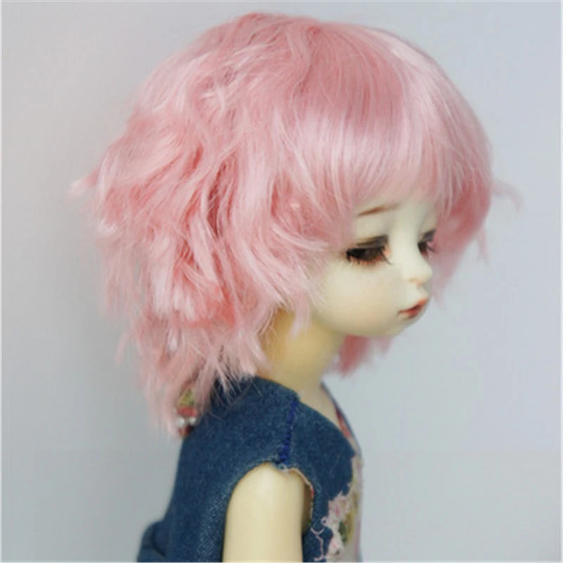 Allaosify bjd волосы розовые короткие вьющиеся челки 1/3 1/4 1/6 BJD парики Высокая температура волокна bjd кукла парик