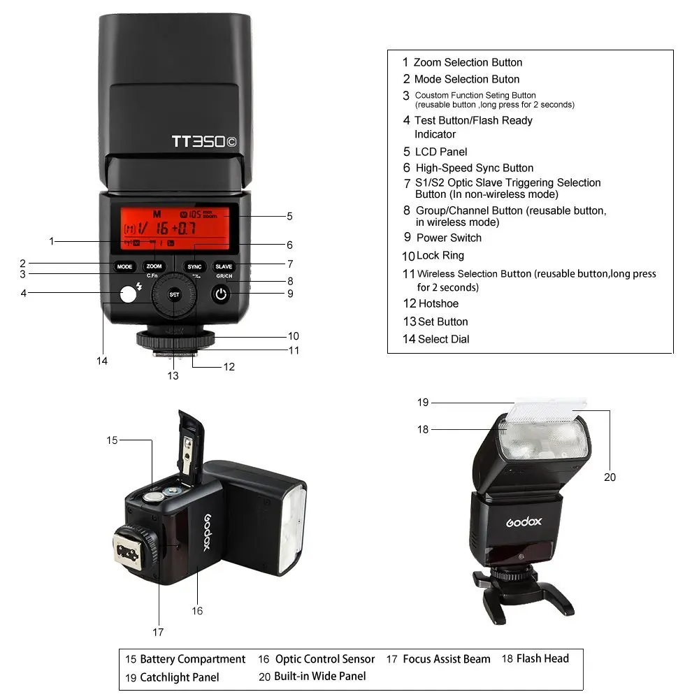 Godox TT350C TT350 GN36 2,4G ttl HSS мини Вспышка Speedlite для Canon беззеркальных Камера