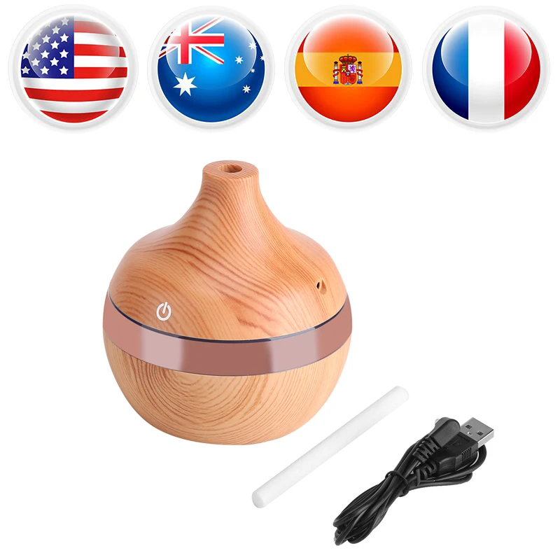 

USB LED Touch Wood Grain Air Humidifier Purifier Oil Diffuser 300ml cool air freshener for home