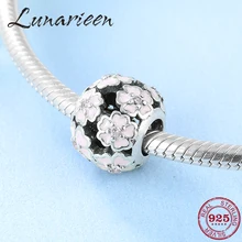 925 пробы, серебряные, модные, серебряные, розовые цветы, круглые, эмалированные ювелирные бусины, подходят к оригиналу Pandora, очаровательный браслет, изготовление ювелирных изделий