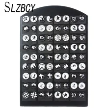 Slzbcy 36 пар/компл. и черепами в стиле панк лист звезда маленькие серьги-гвоздики Комплекты Женские Для мужчин черно-белые акриловые круглые вечерние серьги