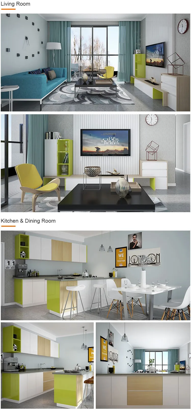 Oppein Modern Fresh Green High Gloss Lacquer Home Furniture