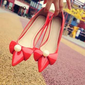 

2019 New Stlye Spring Autumn Women Shoes Pearl Bow Pumps Square Low Heels Slip On Party Casual Ladies Shoes Red Black Silver