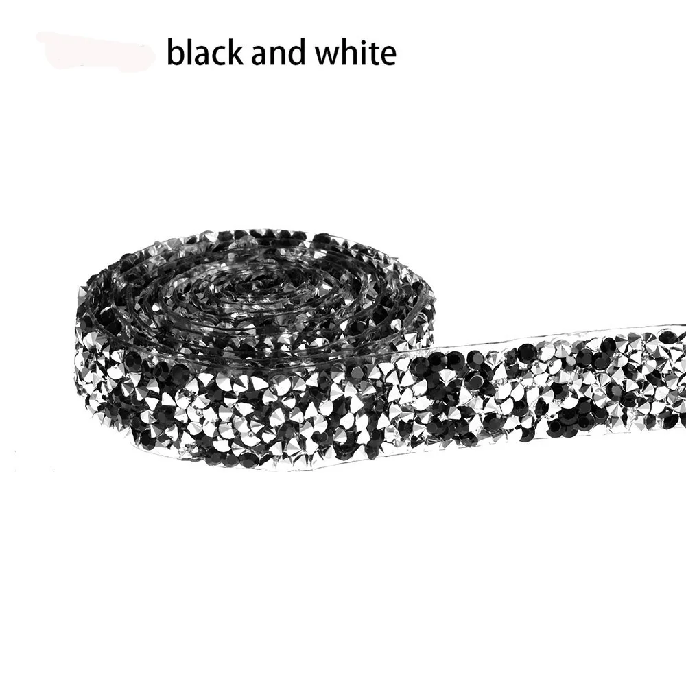 1 ярд 1 см-3 см Стразы горячего крепления отделка красочная Смола сетка исправление страз кристалл бандинг аппликация для свадебного платья - Цвет: black white