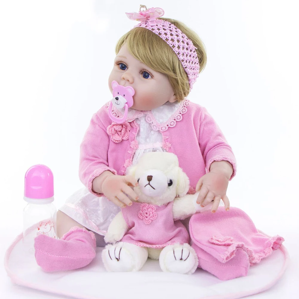 Bebes reborn 23 "57 см полный Силиконовый reborn baby куклы-игрушки для девочек роскошный набор с медведем Детские игрушки boneca reborn NPK куклы