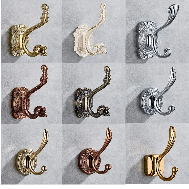 Onyzpily Robe Hooks Luxury Bathroom Wall Carving Antique Brass Robe