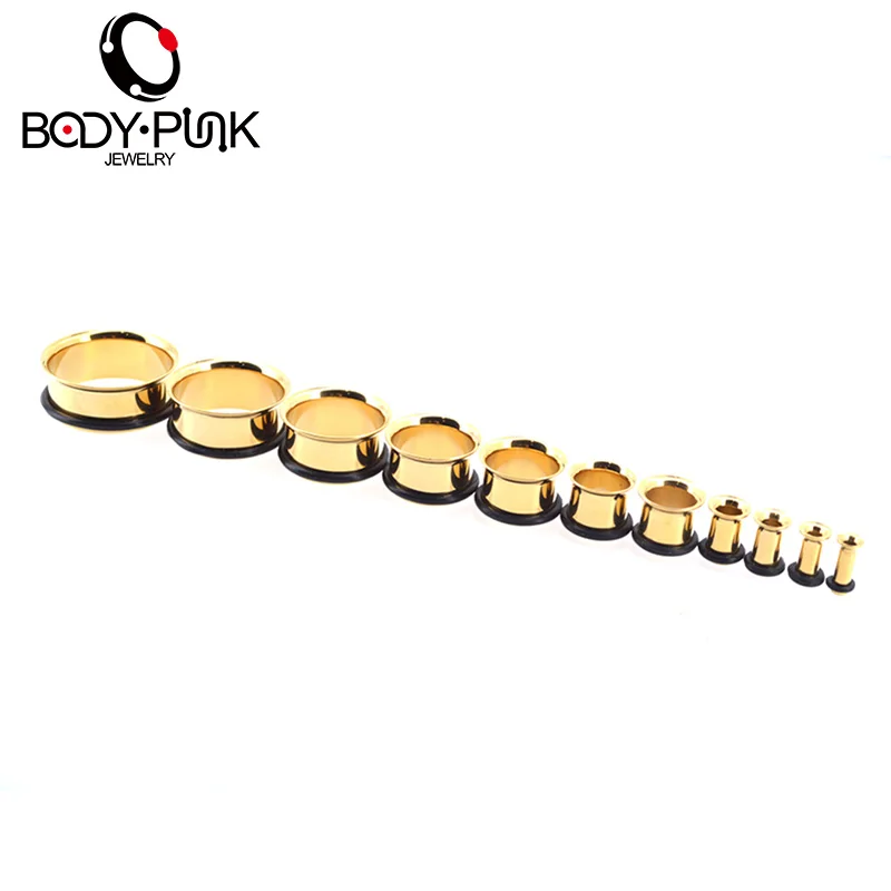 BODY PUNK New Gold Ear Plugs Single Flare Plug And Tunnels Female Body
