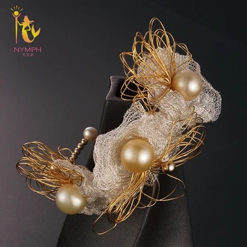 

NYMPH Seawater Pearl Bracelets Fine Jewelry Near Round Natural Pearl Bangles For Women Gold Trendy Anniversary Gift [S308]