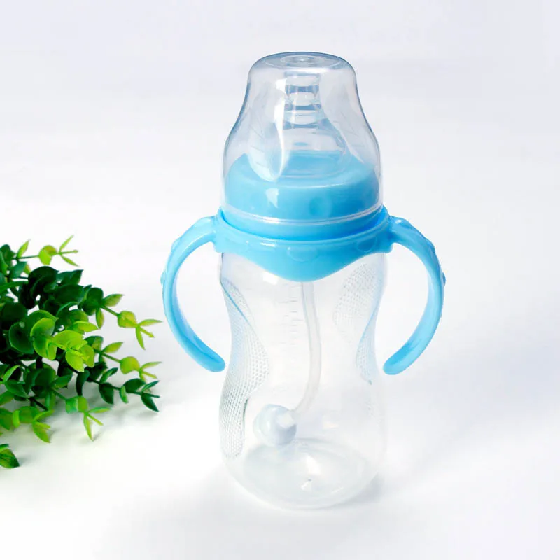 

330ML Newborn Baby Feeding Bottle Pink Blue Baby Feeding Water Wide Caliber PP Bottle with Straw