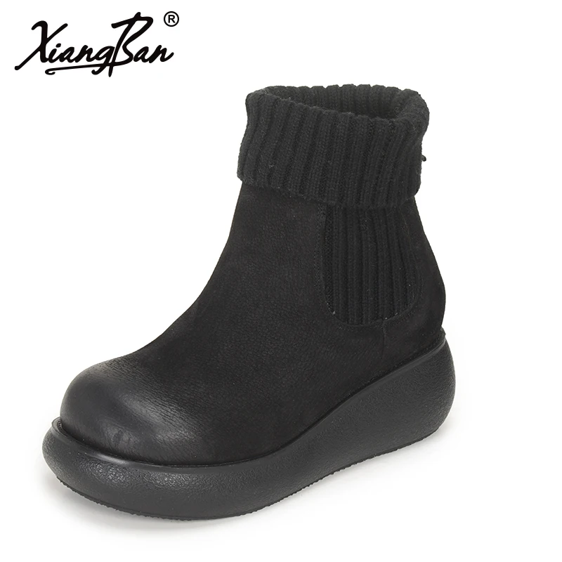 

Xiangban Genuine leather women boots thick soled short plush cotton women winter boots genuine leather 50219