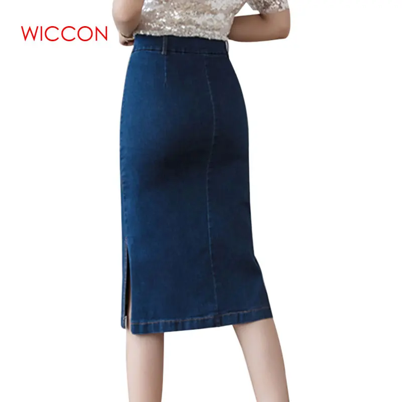 

Women Denim Skirt Female XL Spring And Summer New High Waist Side Slit Long Knee Lenght A Word Skirt Bag Hip Denim Pencil Skirt