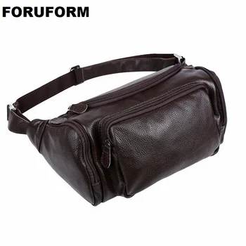 

Genuine Leather men's Multifunction Travel Bags Funny Chest Pack Men Barrel-shaped Waist Pack Hiqh Quality Men Waist Bag LI-1886