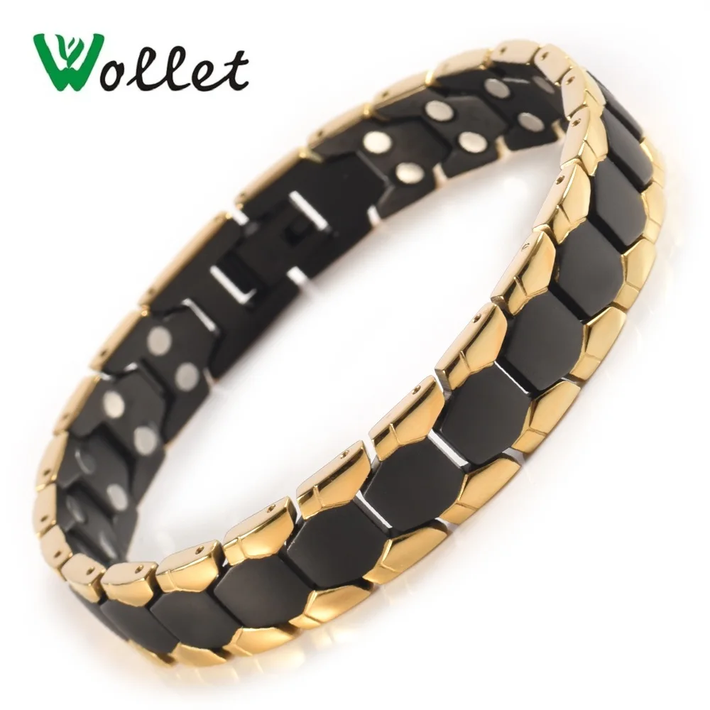 

2017 New Wollet Jewelry 21cm Gold Color for Men Hematite and germanium Healing Energy Bio Magnetic Stainless Steel Bangle Father