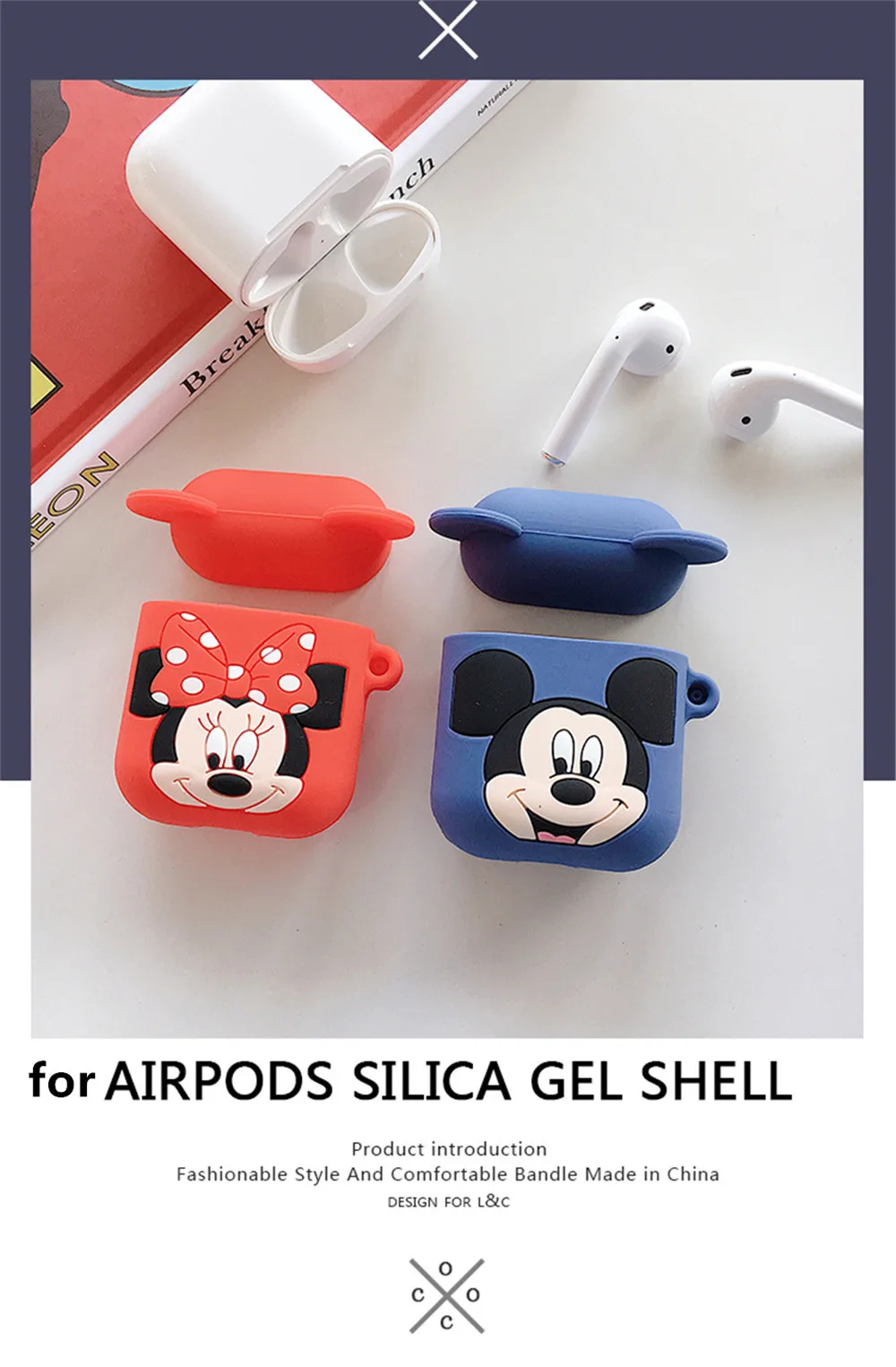 Милый мультяшный Bluetooth беспроводной Чехол для наушников для Apple AirPods Mickey, силиконовый чехол для наушников Air pods 2, защитный Caso