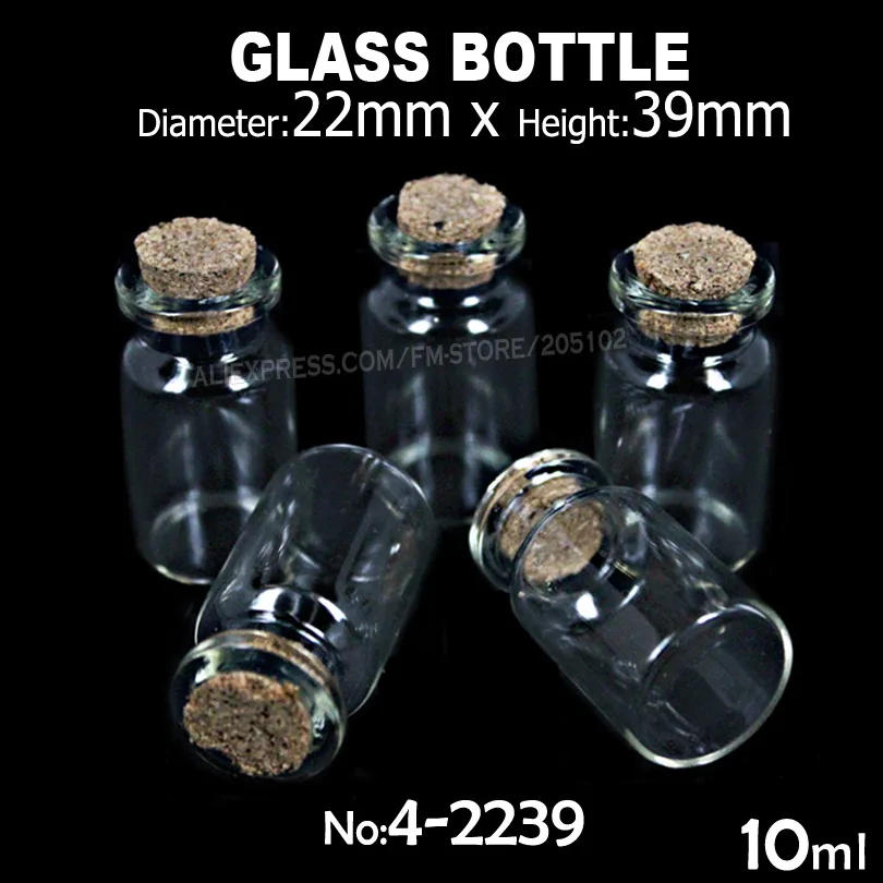

8pcs/lot 10ml 22x39mm Clear Glass Cork Stopper Bottles Jars for DIY Wish Message Sample Perfume Nail Art beads Vials container
