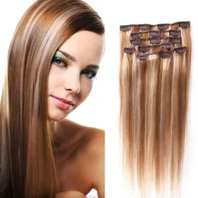 Piano Color #12/613 Brazilian Virgin Hair Clip In Hair Extensions 7PCS 120G 6A Full Head Clip In Human Hair Extensions Straight