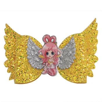 

4 Inch Cartoon Princess Girls with wings Hair Bows with Clips Boutique Hairpins leather Kids Birthday gifts Hair Accessories