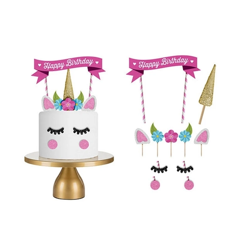 

Cute Licorne Cake Happy Birthday Flag Dessert Decorators Sets For Baby Kid Party Baking Mould Cupcake Decorating Tools Stencil