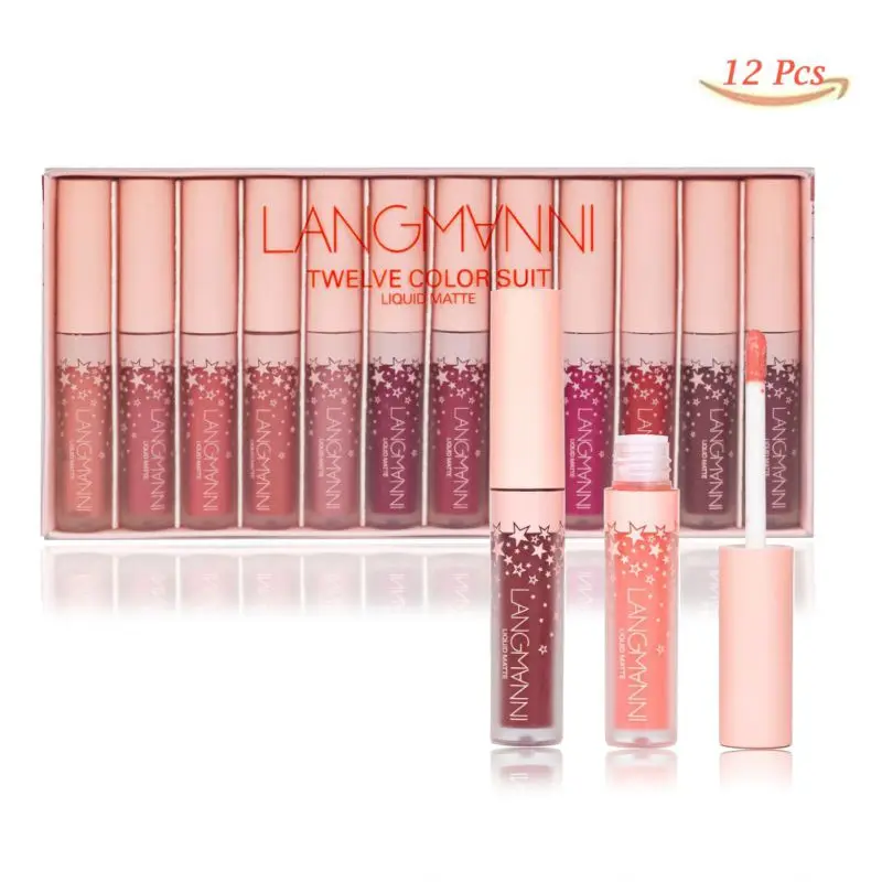 

langmanni 12Pieces Lips Makeup Matte Liquid Lipstick Set Moisturizer Waterproof Lasting Lipgloss Kits Make Up Cosmetics