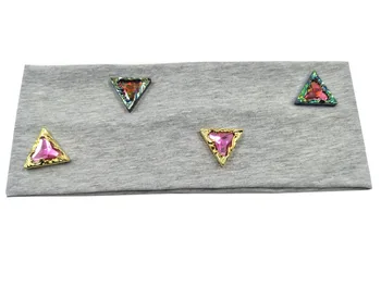 

P17288 Newest spring set good stretch 100% cotton colors Triangular crystal plain headwear fashion solid head bands for women