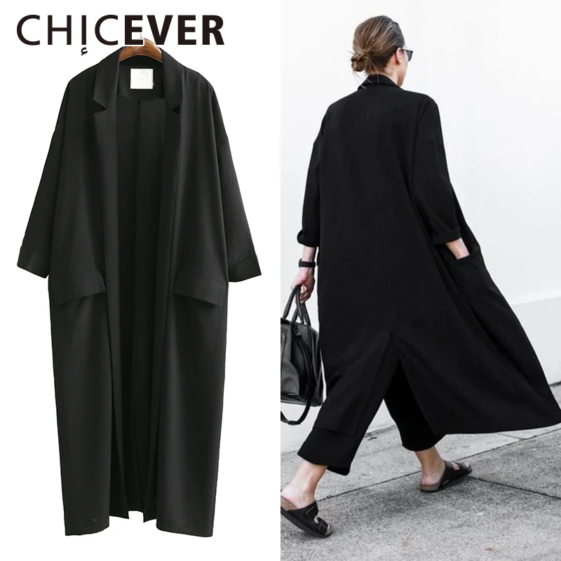 

CHICEVER 2019 Summer Loose Women Coats Three Quarter Sleeve Plus Size Black Sunscreen Trench Coat For Women's Clothes Korean