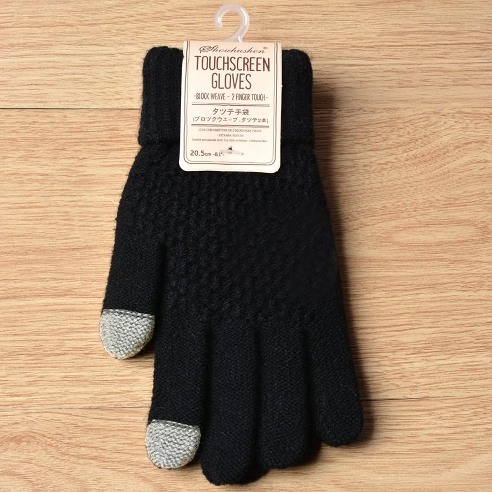 Новые теплые зимние вязаные перчатки для пальцев Варежки для девочек детские однотонные шерстяные перчатки экран