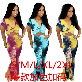 

Spring Summer Women Two Piece Set Top and Pants Plus Size Outfits Tracksuit Sweatsuit Outfit Casual Colorful Print Sets