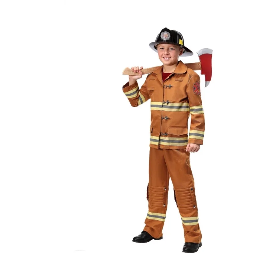 kid Пожарный косплей, костюмы на Хэллоуин для детей, детей, взрослых, пожарная полиция, одежда, форма пожарного для мальчиков, мужской костюм - Цвет: kid