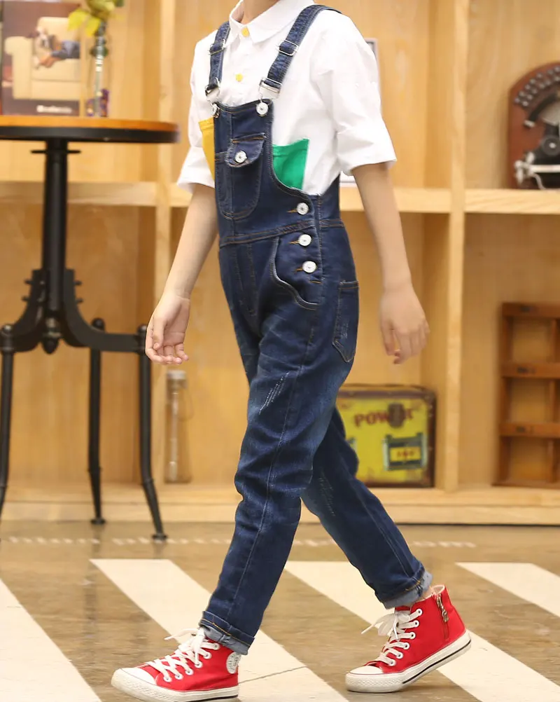 Goede 2019 Jongen Overall Kids Denim Jumpsuit Kinderen Overalls Jeans Lente Meisjes Herfst Jongens Jeans Broek Cowboy Zakken Outwears 2 15T