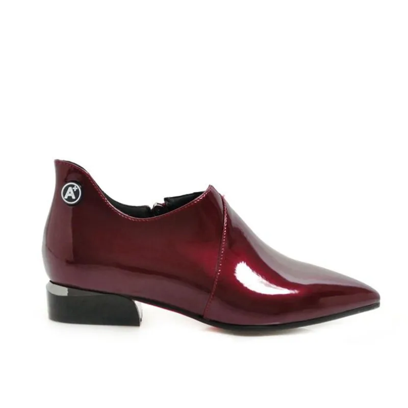 Patent Leather Women Oxford Shoes Vintage Pointed Toe Side Zipper Woman Flats Loafers Black Casual Flat Oxford Shoes for Women (6)