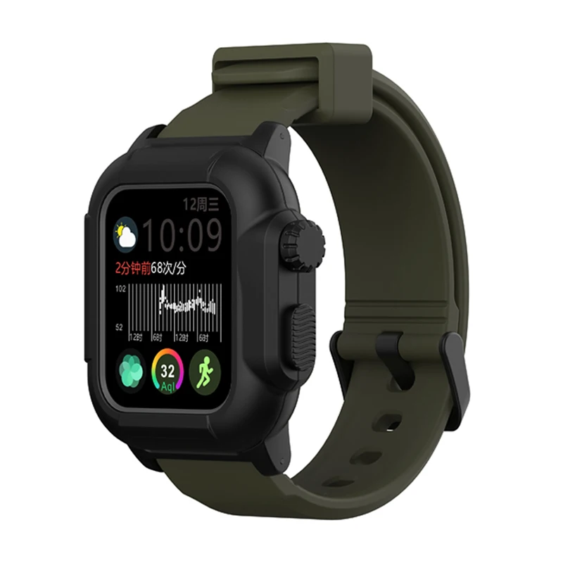 Спортивный водонепроницаемый мягкий чехол для Apple Watch Case Series 5 4 с силиконовой лентой 44 мм 40 мм ударопрочный ремешок - Цвет ремешка: Black Army green