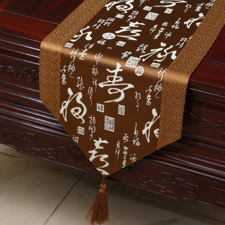 

Ethnic Calligraphy Tapestry Table Runners Tablecloth Decorations Luxury Dining Table Mat Chinese Silk Table Cloth Rectangle
