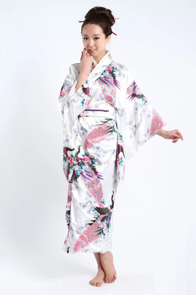 Винтаж розовый японский Для женщин атлас кимоно классический юката хаори Новинка Вечеринка платье цветок Косплэй костюм один размер JK002