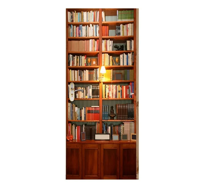 

Bookcase Elevator Wood Door Stickers PVC Mural Waterproof Door Stickers Poster Bedroom Decor Portrait Art
