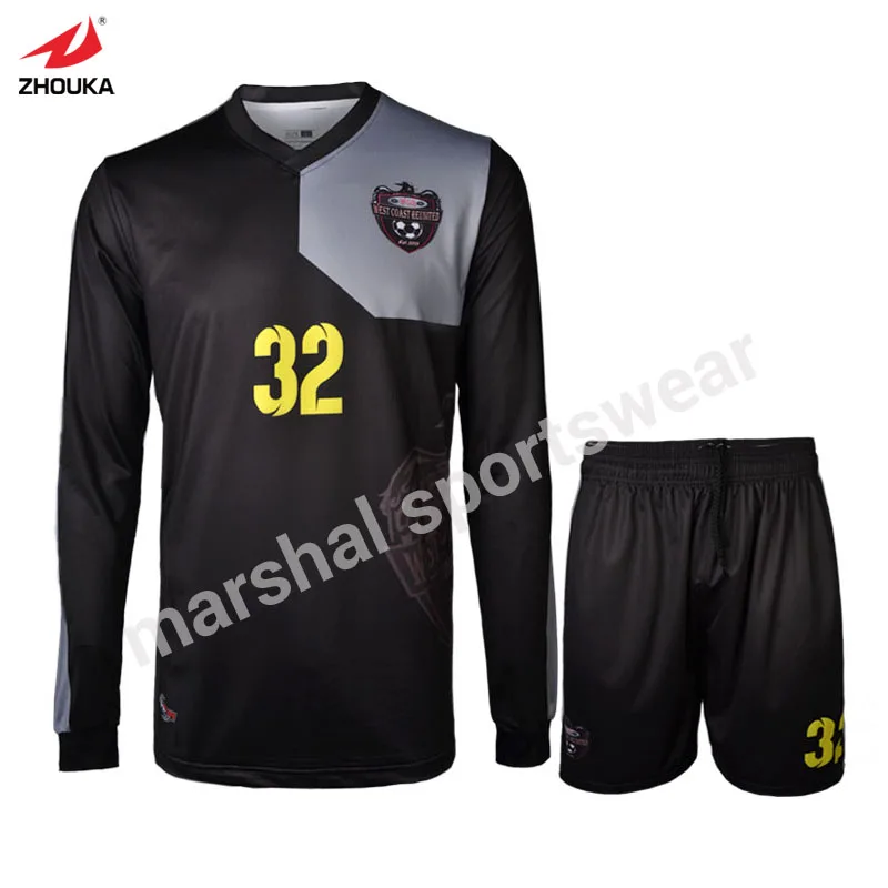 black long sleeve soccer uniform top quality wholesale soccer uniform