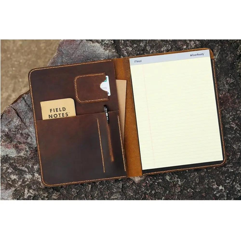 

Distressed Leather large legal pad document portfolio writing case / vintage refillable leather organizer notebook cover case