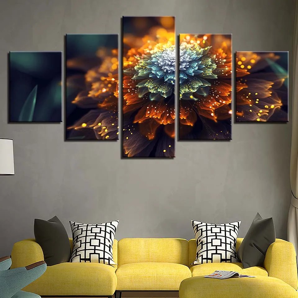 

Oil Painting Home Decorative Modular 5 Panel Beautiful Flower HD Canvas Picture Framework Wall Art Prints Poster For Living Room