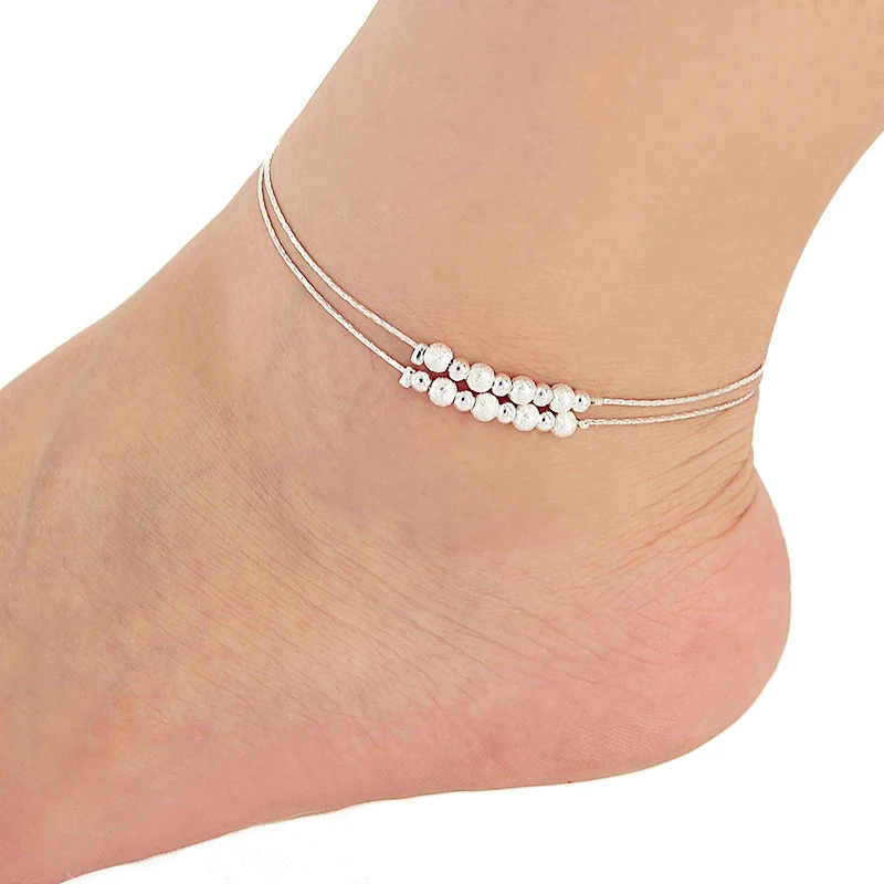New Charm Anklets for Women Silver Plated round ball Ankle Chain For