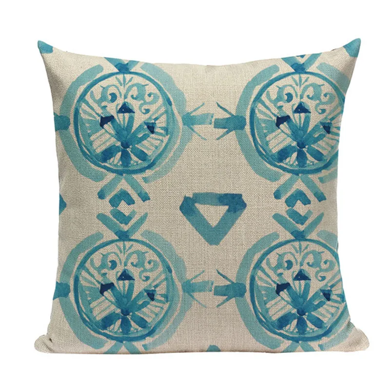 Скандинавские геометрические чехлы для подушек, Синие Клетчатые геометрические хлопковые и льняные подушки для дома, квадратные диванные сиденья, роскошные подушки на заказ