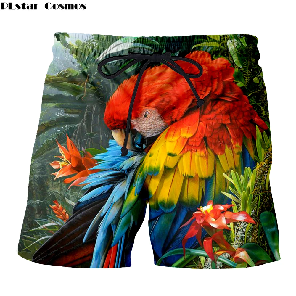 

2019 Summer 3d parrot Print Birds men Casual Shorts animal peacock vintage flora trouser elastic waist Quick Drying Board Shorts