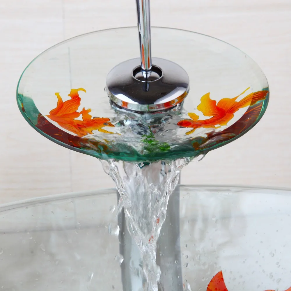 Водопроводный кран Золотая рыбка дизайн хром латунь прозрачный закаленное стекло водопад кран стекло ванная раковина кран смеситель