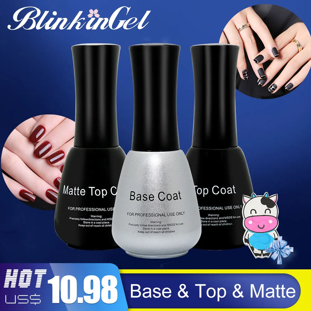 

BlinkinGel 3pcs Matte Base and Top to Nail UV Top Coat Nail Polish Base and Top Gel Nail Polish in Resins, Liquid Clear Color