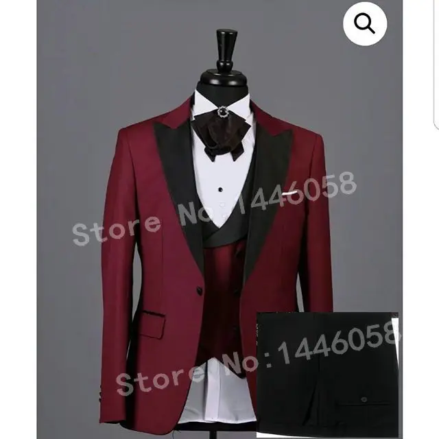 Мужской платок с отворотом жениха смокинги красный/белый/черные мужские костюмы для шафера Блейзер костюм(пиджак+ брюки+ бант+ жилет - Цвет: as picture