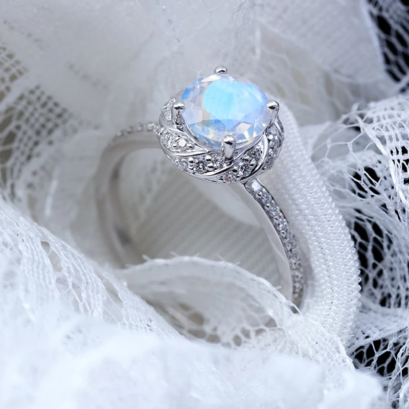 Круглый уникальный Лунный камень Обручальное кольцо Серебряный Цвет Винтаж для женщин модные свадебные украшения Подарок на годовщину