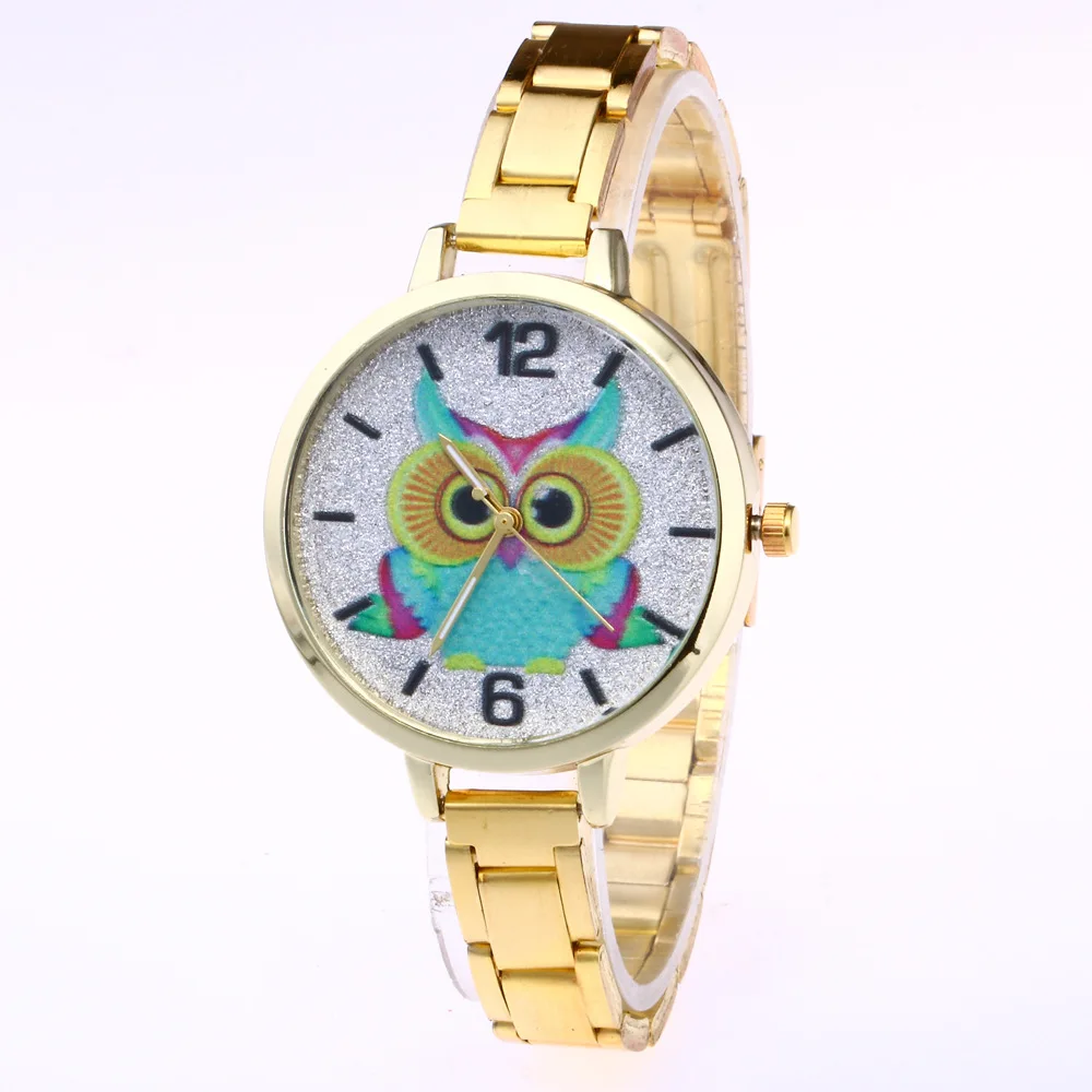

Hot Sales OWl Gold Plated Watch Women Ladies Fashion Crystal Dress Quartz Analog Wrist Watch Relogio Feminino
