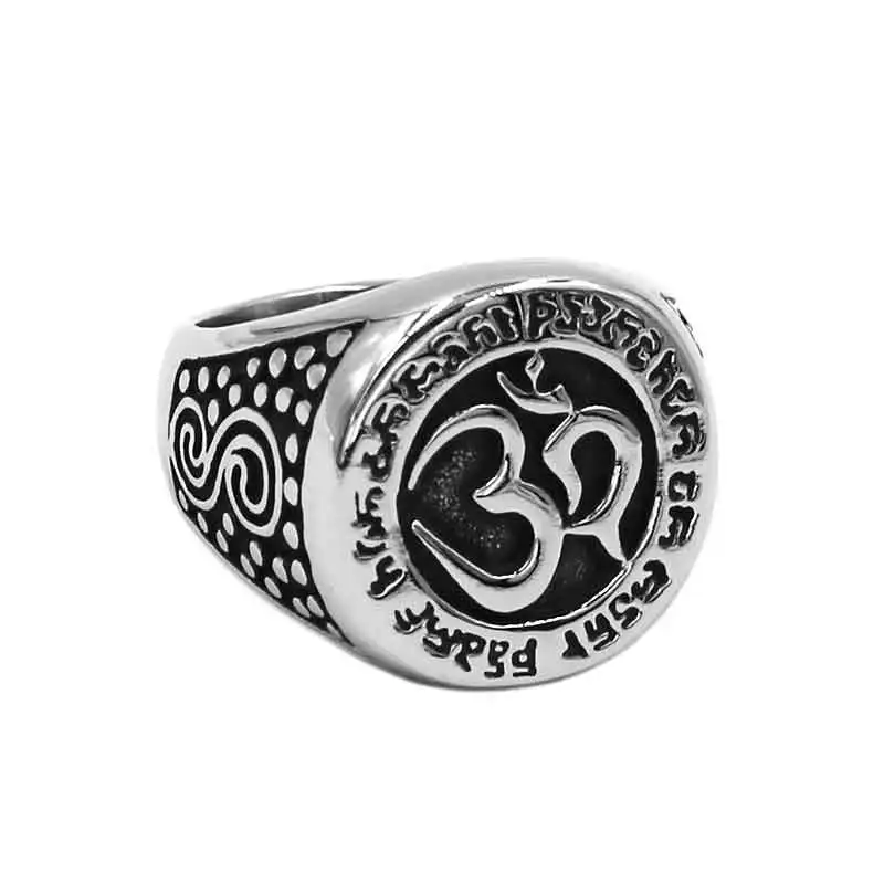 Om Symbol, Buddhism, Zen Art Ring Stainless Steel Jewelry Classsic Tribal India Om Yoga Biker Mens Ring Wholesale SWR0890A 2