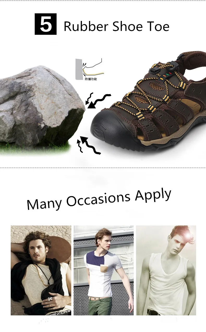 Clorts Men Sandals Comfortable Leather Sport Sneakers Lightweight Outdoor Hiking Sandals Breathable Summer Beach Sandals for Men (7)