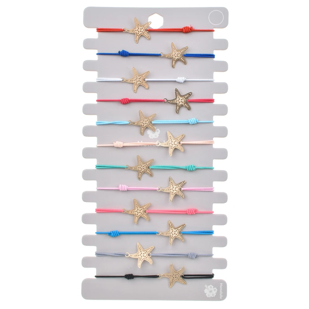 12pcs/lot Star Heart Charms Braided Bracelet for Women Child Elastic Adjustable Rope Chain Fatima Hand Yoga Anklet Jewelry